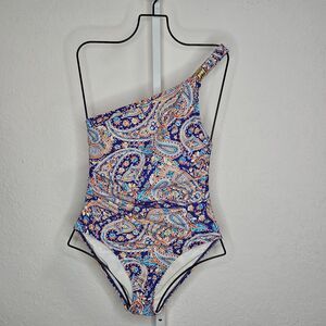 Lauren Ralph Lauren‎ Purple Paisley One Shoulder Swim Bathing Suit Size 8